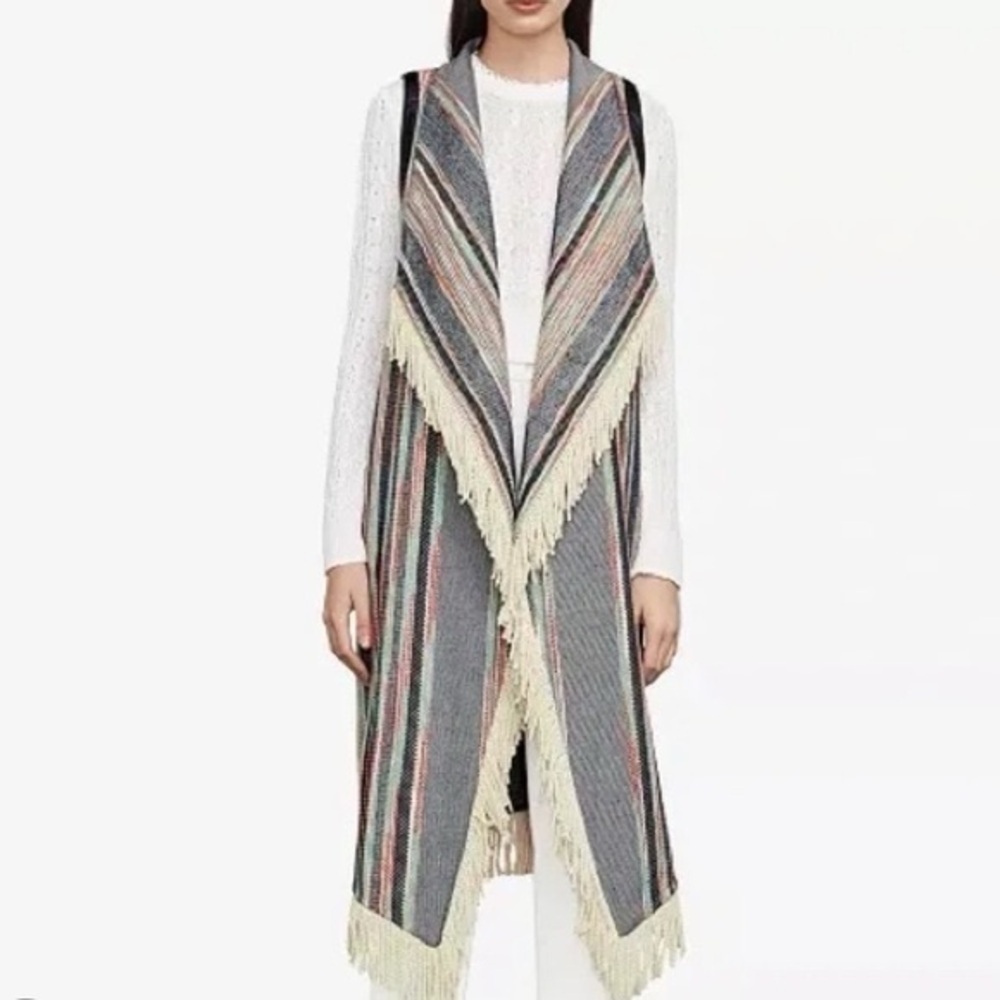 BCBG Galiena Fringe Long Vest M/L